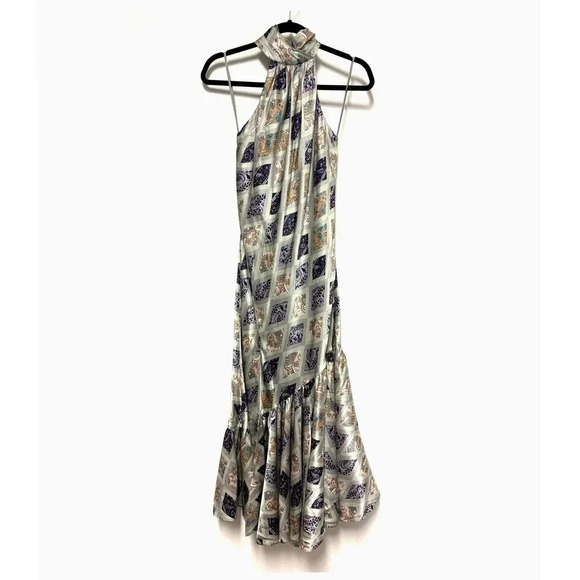 NWOT $795 Cinq a Sept Diamond Sea Melissa 100% Silk Dress - Halter Patterned - Picture 4 of 14